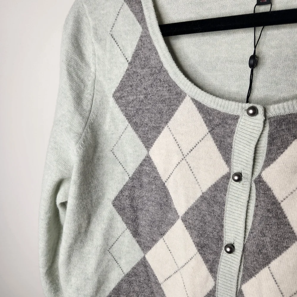 Talbots XL NWT Lambswool Angora Rabbit Hair blend argyle cardigan sweater - Picture 3 of 8